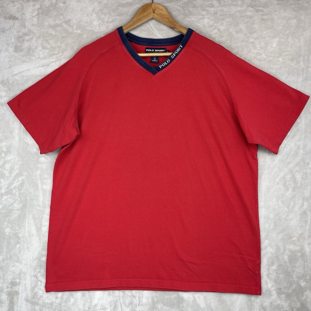 Vintage 90s Polo Sport Ralph Lauren Red Mens XL T Shirt Logo Collar Made In Peru